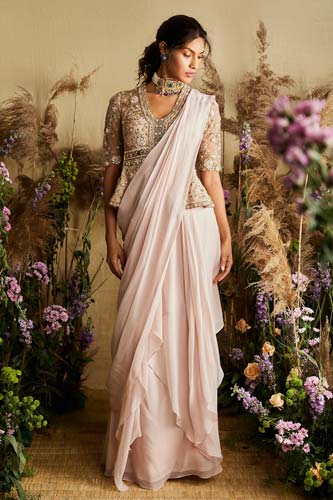 party modern saree draping with peplum blouse