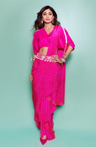 Shilpa Shetty's modern saree draping style.