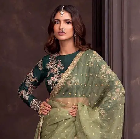 full-sleeve green saree blouse design
