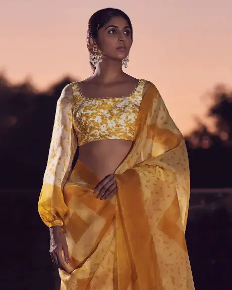 printed organza blouse design for saree