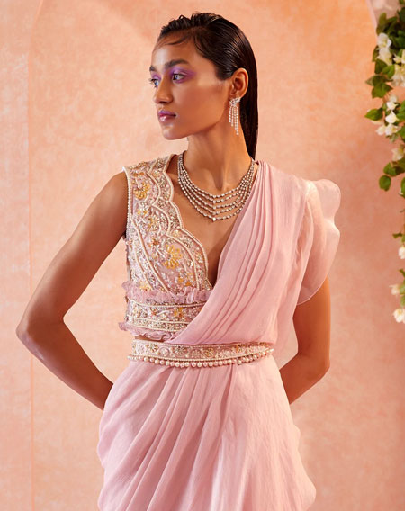 light pink sleeveless saree blouse design