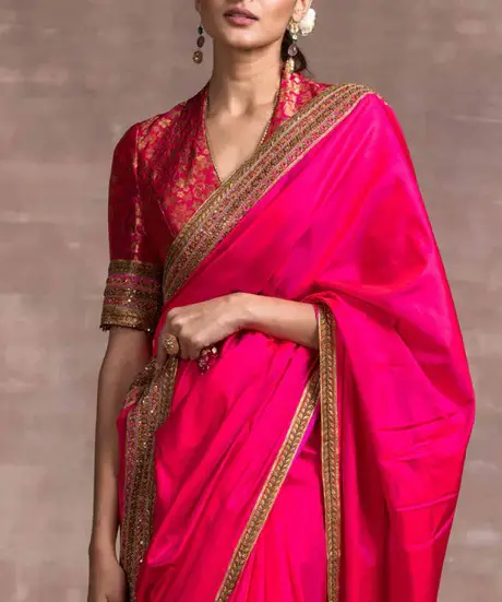 pink brocade silk saree blouse design