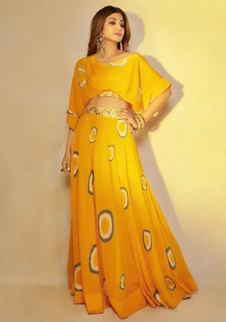 yellow indo-western skirt and top outfit idea