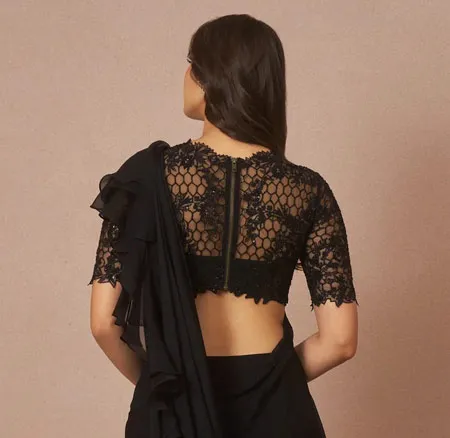 black back neck net blouse design