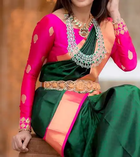 full sleeve Pattu pink blouse design
