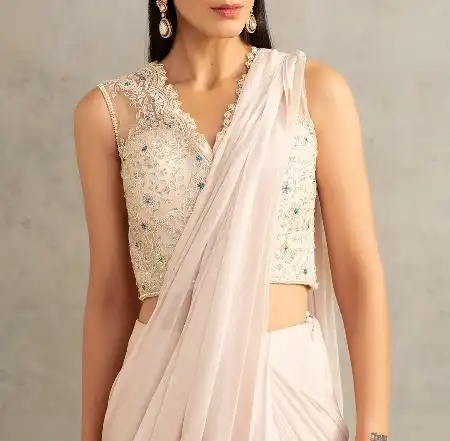 white color net saree blouse design