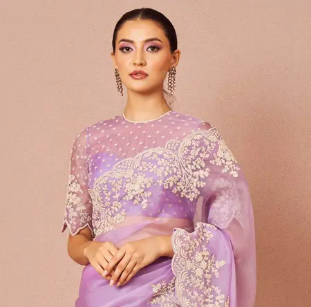 lilac simple net saree blouse design