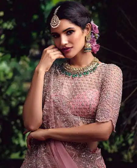 light pink net blouse designs for lehenga