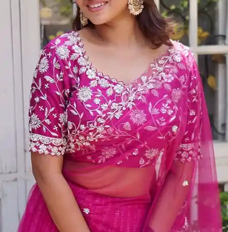 latest pink blouse with silver work