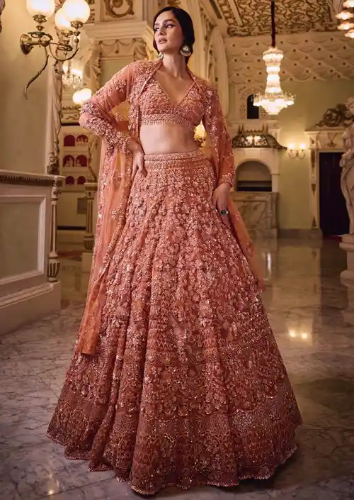 Raw Silk Pink Lehenga Choli Pakistani Wedding Dresses – Nameera by Farooq