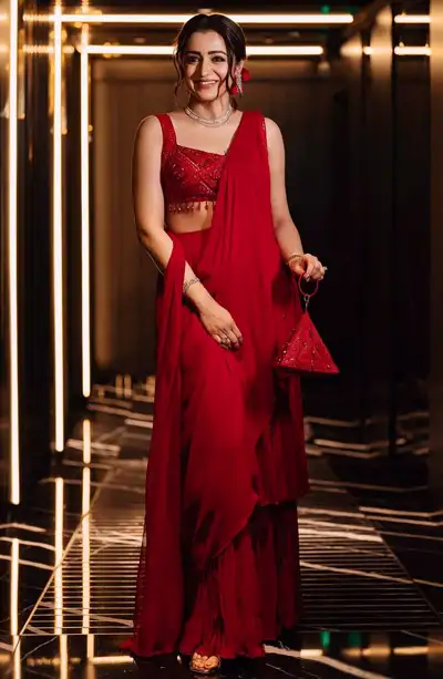 Trisha in modern red saree look