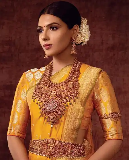 yellow brocade silk saree blouse design