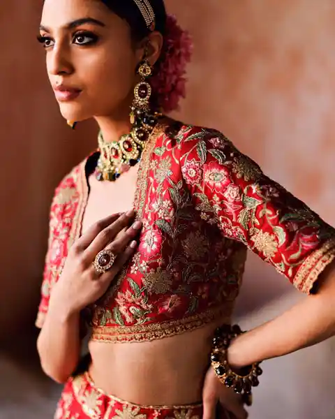 maroon color fully floral embroidered choli for bridal lehenga