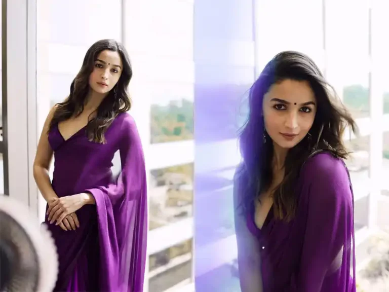 Alia Bhatt wore purple saree for 'Rocky aur Raani' movie promotions.