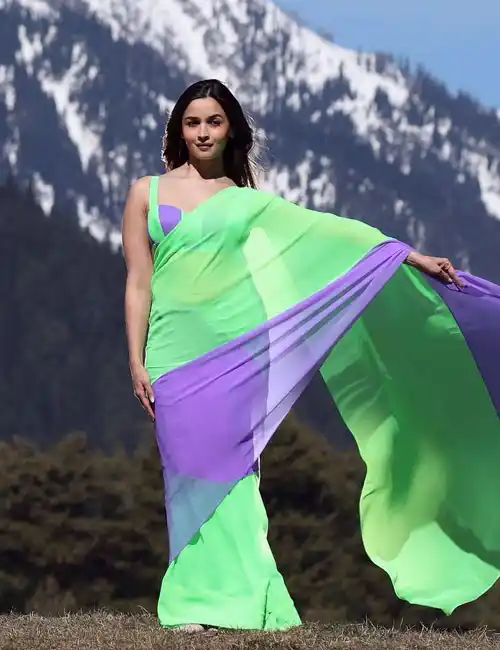 Alia Bhatt wore green-purple combination saree.