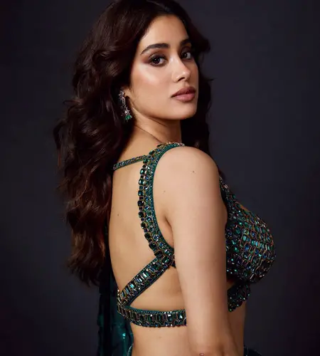 Janhvi Kapoor wore peacock green blouse with crossover back design