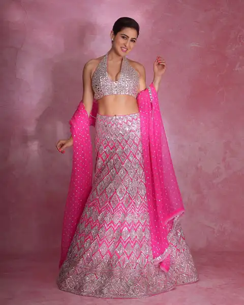 Sara Ali wore hot pink lehenga at Manish Malhotra Diwali party