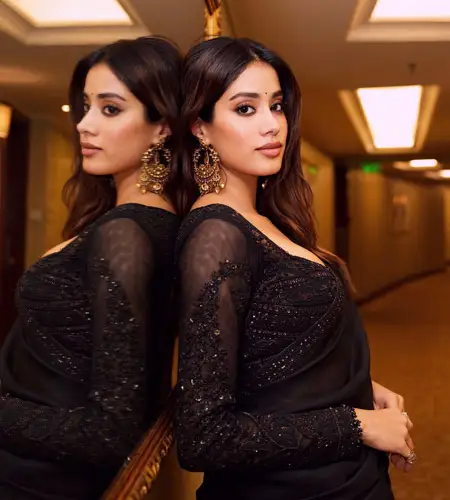 Janhvi Kapoor wearing black saree with matching blouse