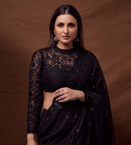 Full sleeve black saree blouse design