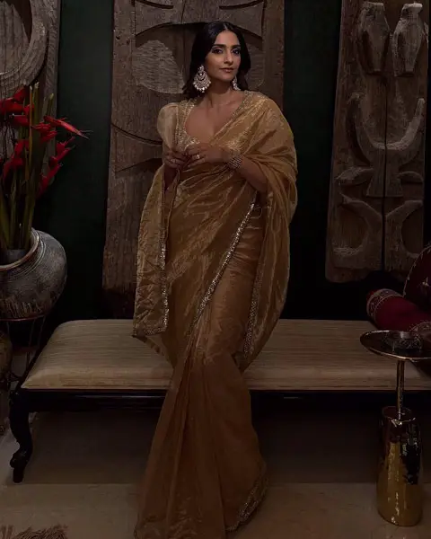 Sonam Kapoor worn light gold tissue saree
