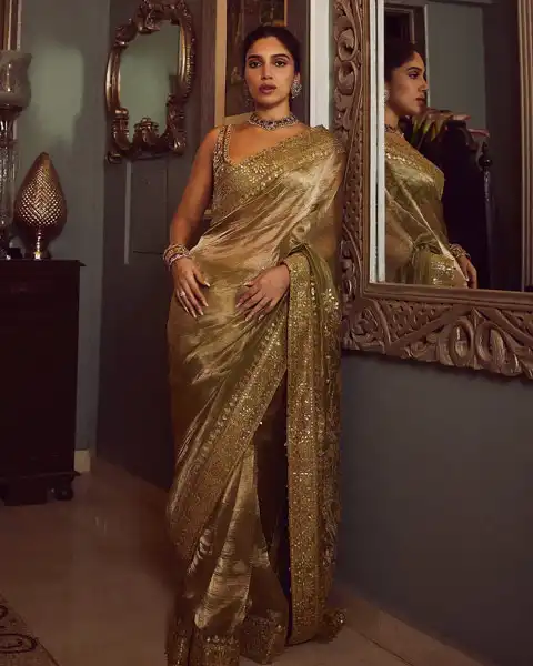 Bhumi Padnekar's antique golden saree look for wedding