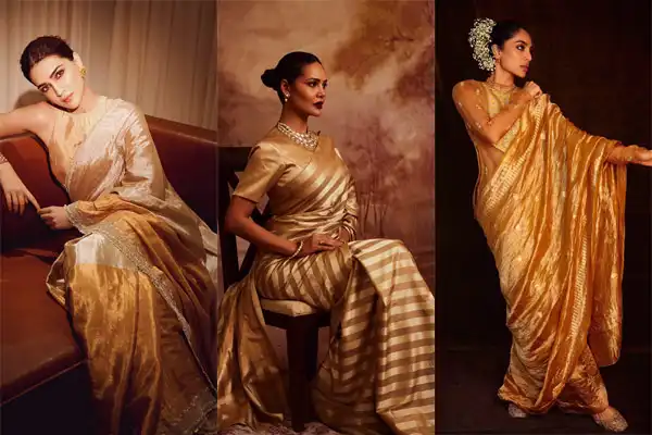 Read more about the article 9+ Best Celebrity-Approved Golden Saree Looks for this Wedding Season (2024)