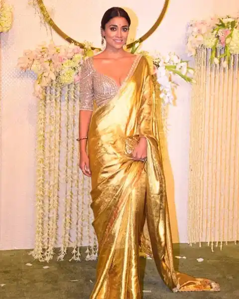 Shriya Saran worn light gold silk saree