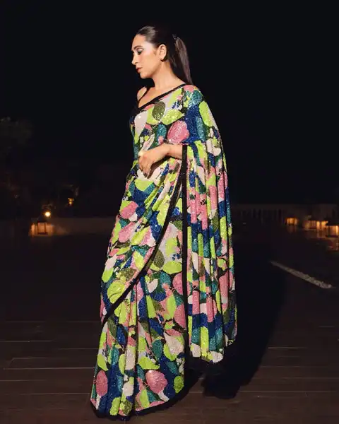 Karishma Kapoor's multicolor sequin saree for wedding guest look