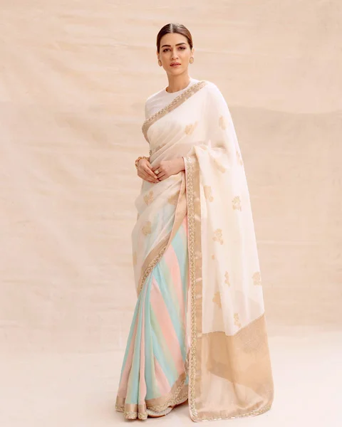 Kriti Sanon wore white saree with high neck blouse